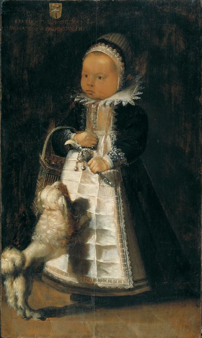 Portrait of a Girl with a Dog by Flemish School